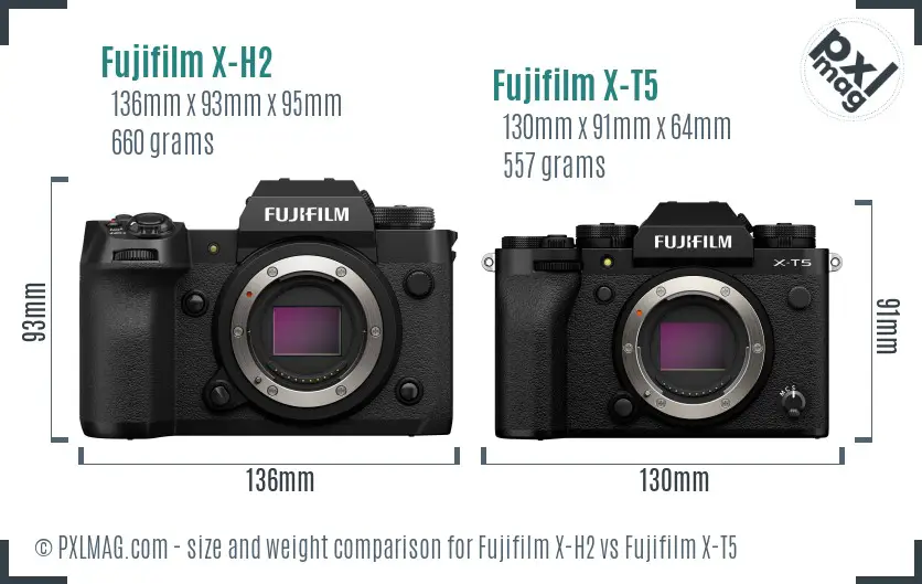 Fujifilm X-H2 vs Fujifilm X-T5 size comparison