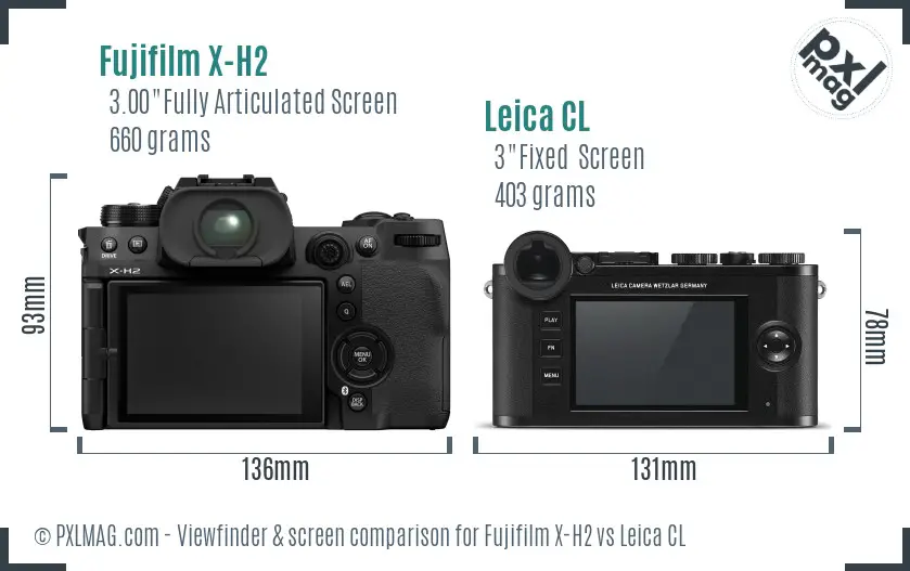 Fujifilm X-H2 vs Leica CL Screen and Viewfinder comparison