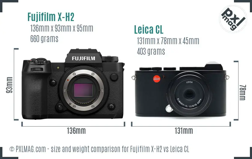 Fujifilm X-H2 vs Leica CL size comparison