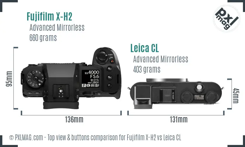 Fujifilm X-H2 vs Leica CL top view buttons comparison