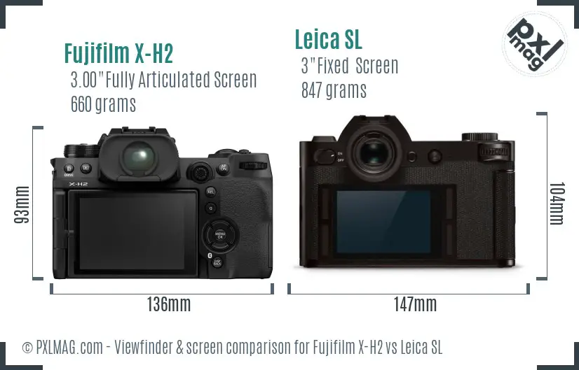 Fujifilm X-H2 vs Leica SL Screen and Viewfinder comparison