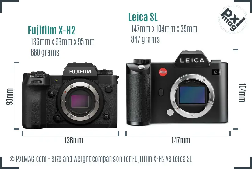 Fujifilm X-H2 vs Leica SL size comparison