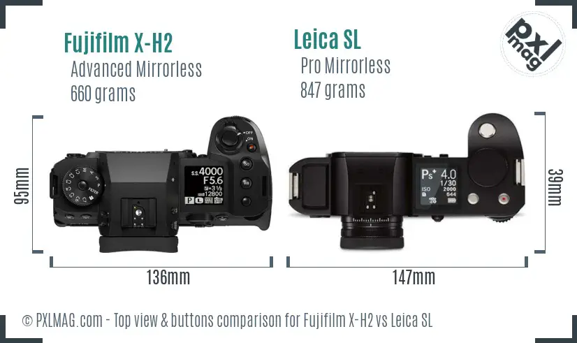 Fujifilm X-H2 vs Leica SL top view buttons comparison