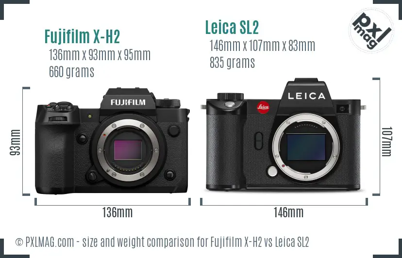 Fujifilm X-H2 vs Leica SL2 size comparison Fujifilm X-H2 vs Leica SL2 size comparison