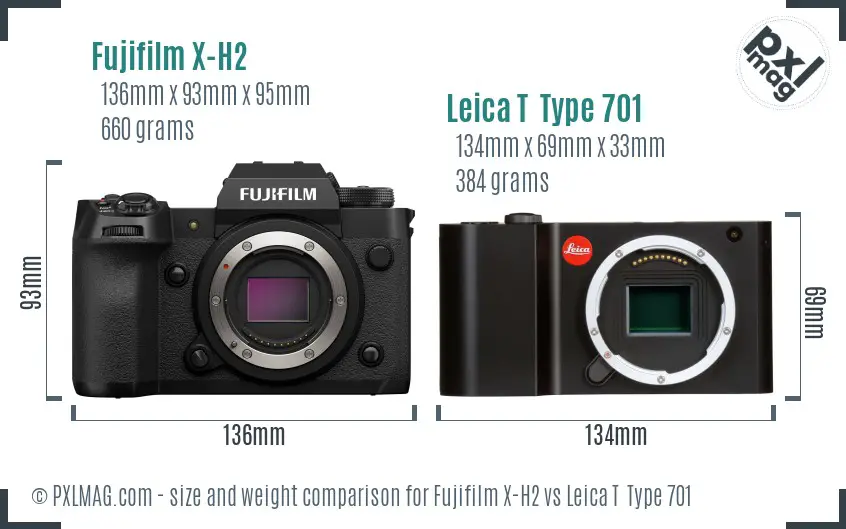 Fujifilm X-H2 vs Leica T  Type 701 size comparison