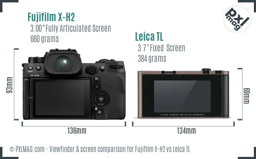 Fujifilm X-H2 vs Leica TL Screen and Viewfinder comparison