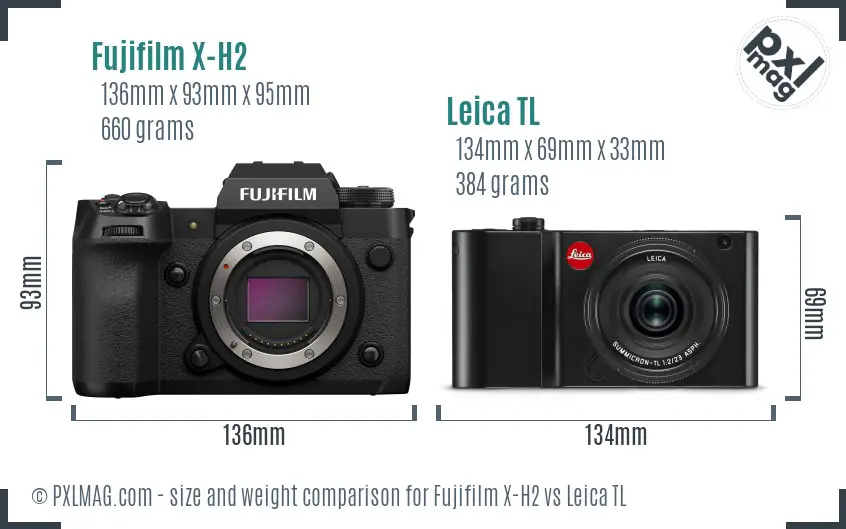 Fujifilm X-H2 vs Leica TL size comparison