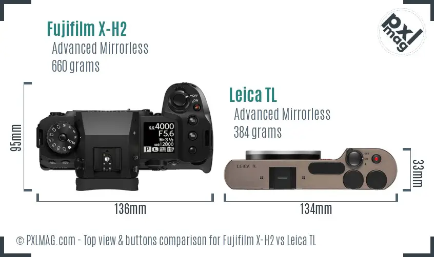 Fujifilm X-H2 vs Leica TL top view buttons comparison