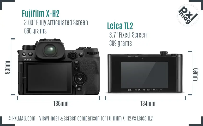 Fujifilm X-H2 vs Leica TL2 Screen and Viewfinder comparison