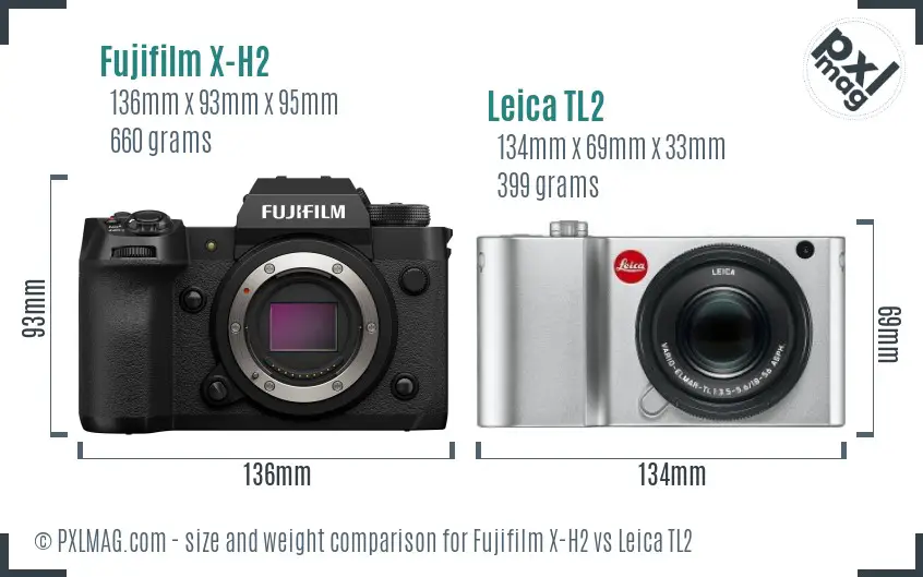 Fujifilm X-H2 vs Leica TL2 size comparison