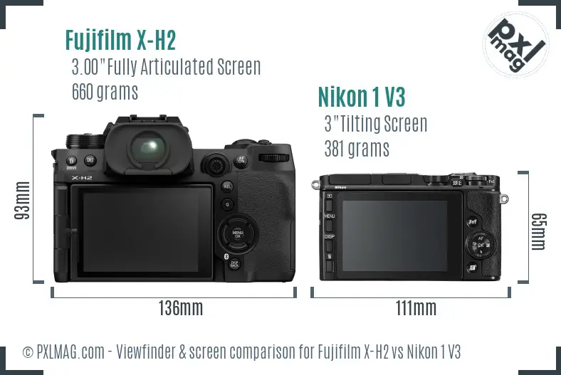 Fujifilm X-H2 vs Nikon 1 V3 Screen and Viewfinder comparison