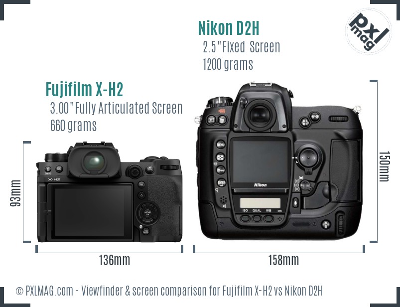 Fujifilm X-H2 vs Nikon D2H Screen and Viewfinder comparison