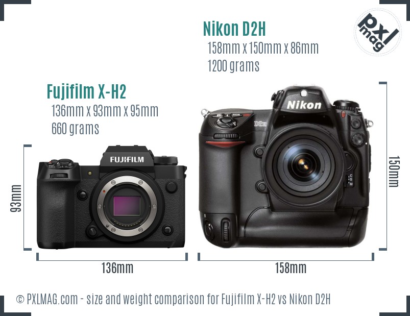 Fujifilm X-H2 vs Nikon D2H size comparison