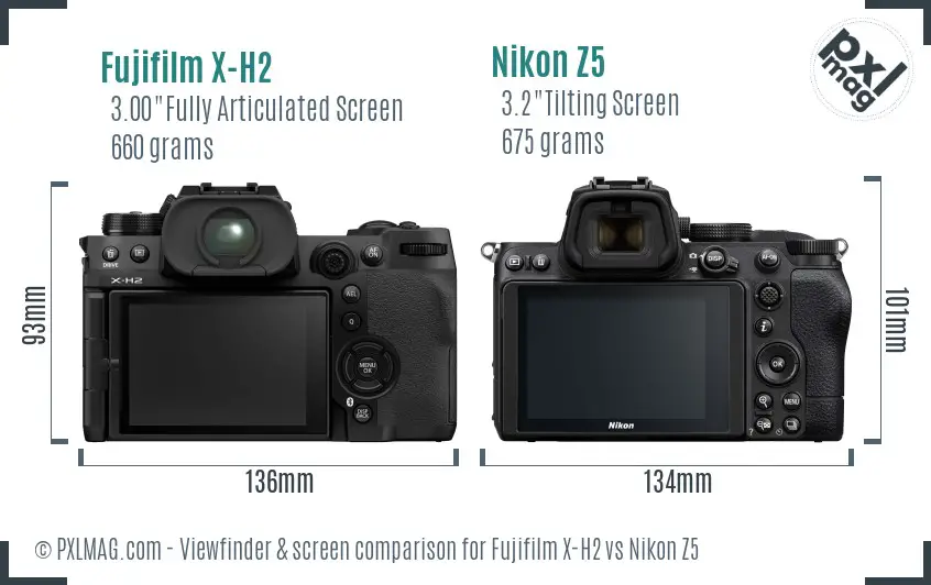 Fujifilm X-H2 vs Nikon Z5 Screen and Viewfinder comparison