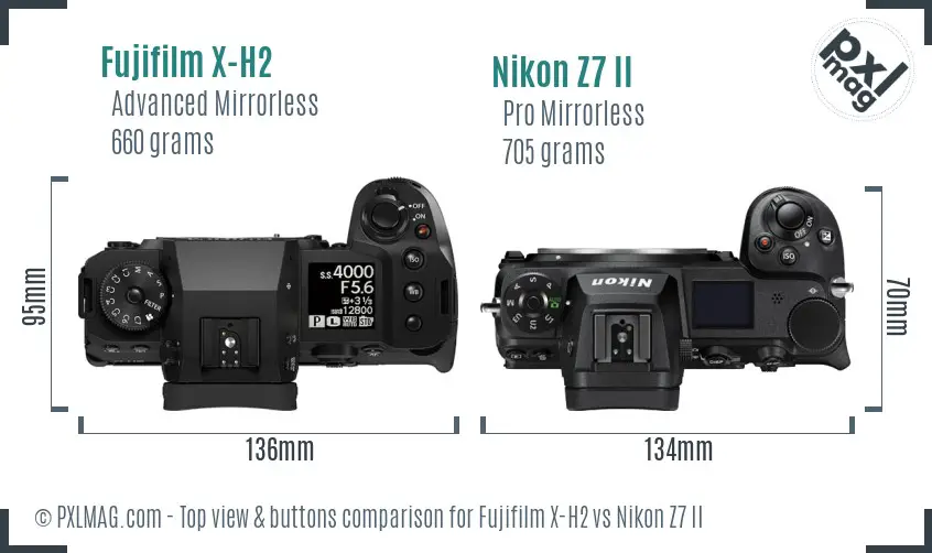 Fujifilm X-H2 vs Nikon Z7 II top view buttons comparison