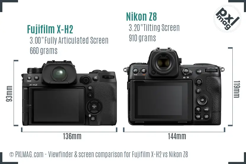 Fujifilm X-H2 vs Nikon Z8 Screen and Viewfinder comparison Fujifilm X-H2 vs Nikon Z8 Screen and Viewfinder comparison