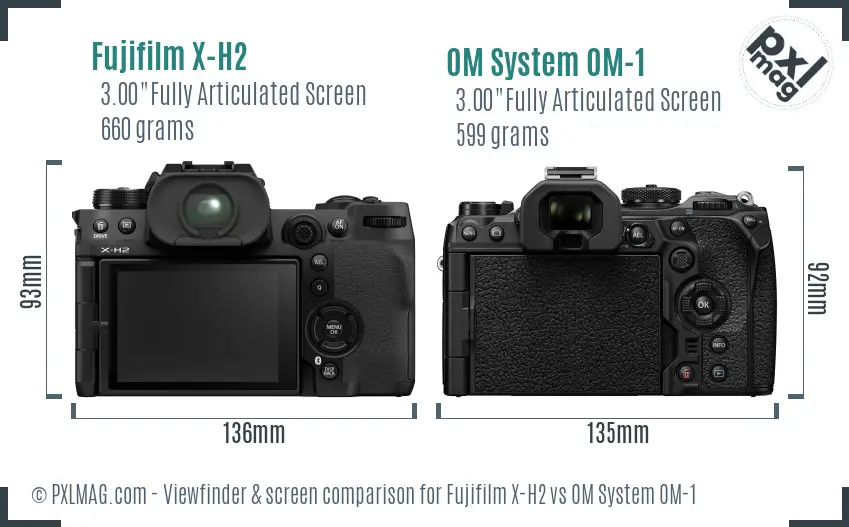 Fujifilm X-H2 vs OM System OM-1 Screen and Viewfinder comparison