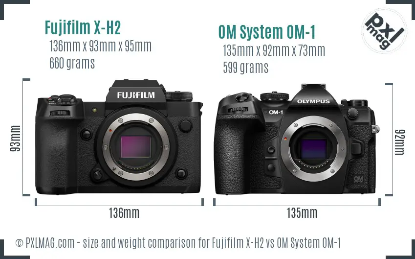 Fujifilm X-H2 vs OM System OM-1 size comparison