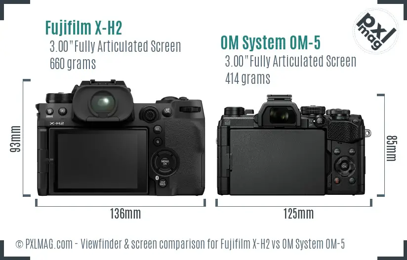Fujifilm X-H2 vs OM System OM-5 Screen and Viewfinder comparison