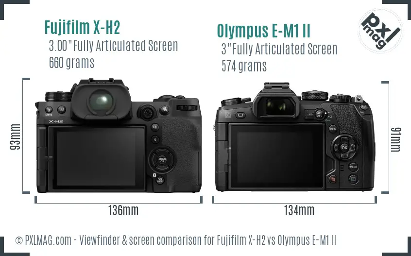 Fujifilm X-H2 vs Olympus E-M1 II Screen and Viewfinder comparison