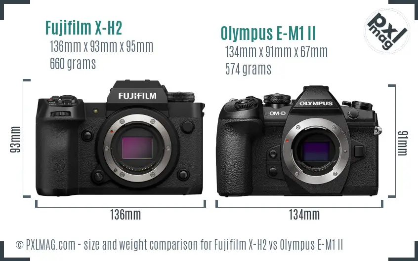 Fujifilm X-H2 vs Olympus E-M1 II size comparison