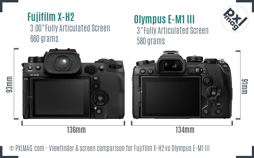 Fujifilm X-H2 vs Olympus E-M1 III Screen and Viewfinder comparison