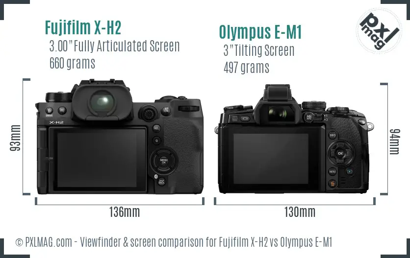 Fujifilm X-H2 vs Olympus E-M1 Screen and Viewfinder comparison