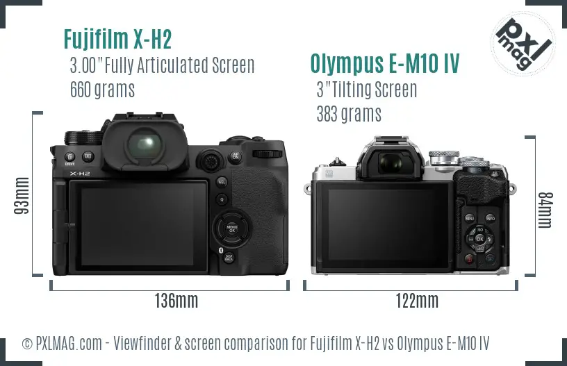 Fujifilm X-H2 vs Olympus E-M10 IV Screen and Viewfinder comparison