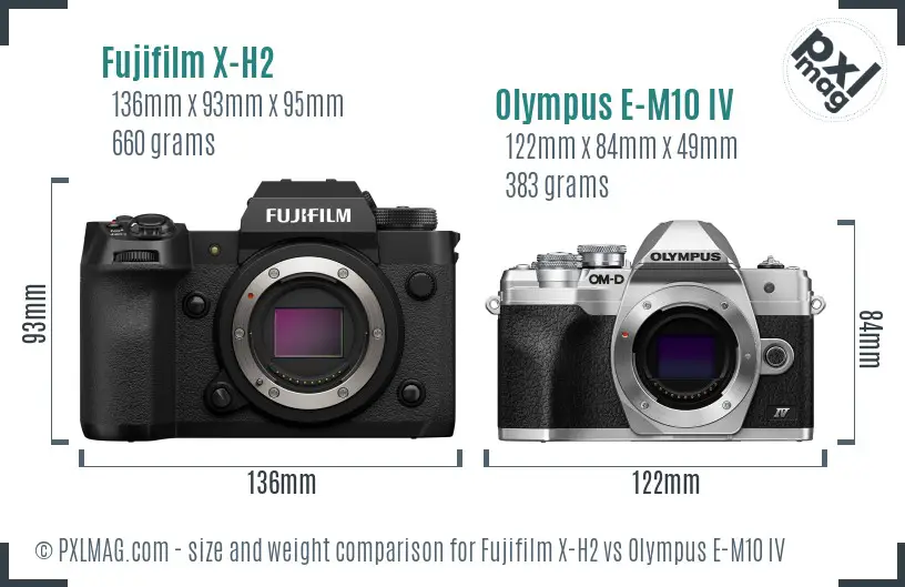 Fujifilm X-H2 vs Olympus E-M10 IV size comparison