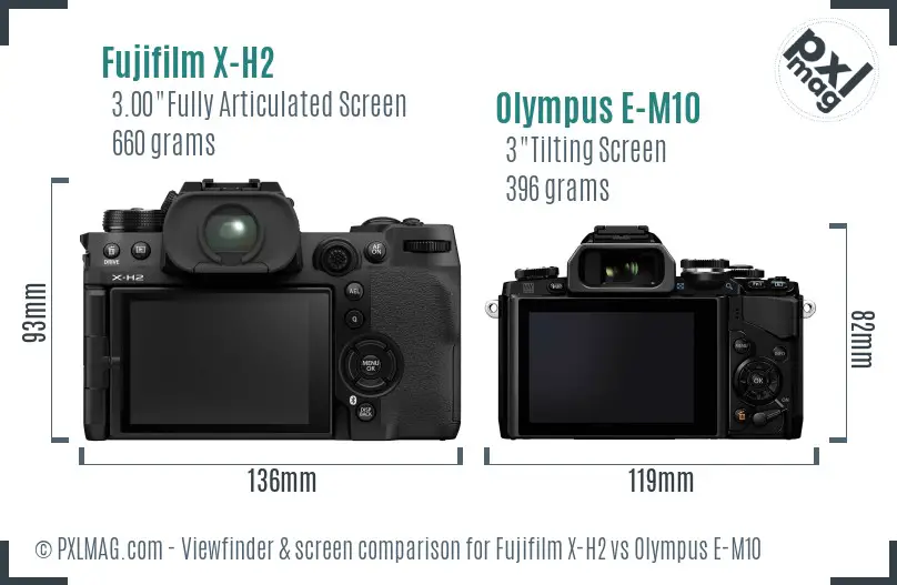 Fujifilm X-H2 vs Olympus E-M10 Screen and Viewfinder comparison