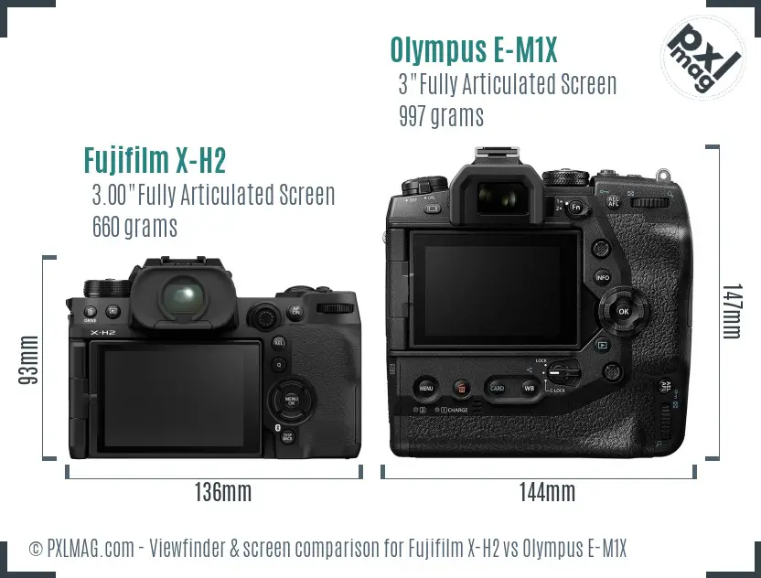 Fujifilm X-H2 vs Olympus E-M1X Screen and Viewfinder comparison