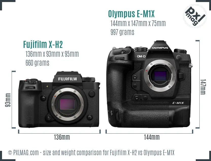 Fujifilm X-H2 vs Olympus E-M1X size comparison