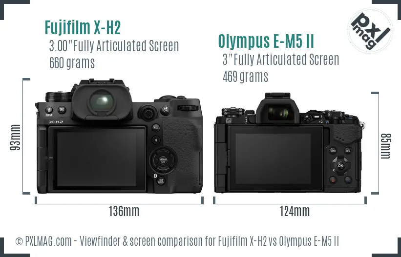 Fujifilm X-H2 vs Olympus E-M5 II Screen and Viewfinder comparison