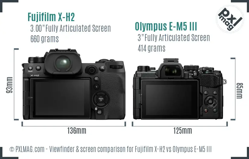 Fujifilm X-H2 vs Olympus E-M5 III Screen and Viewfinder comparison