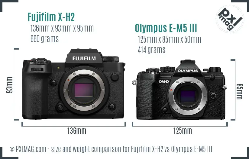 Fujifilm X-H2 vs Olympus E-M5 III size comparison