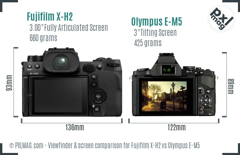 Fujifilm X-H2 vs Olympus E-M5 Screen and Viewfinder comparison