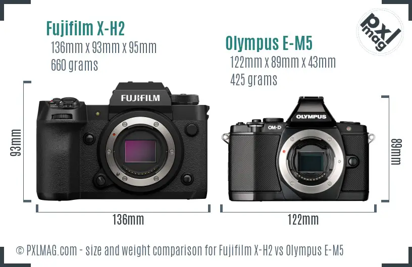 Fujifilm X-H2 vs Olympus E-M5 size comparison