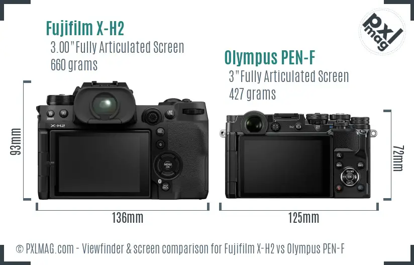 Fujifilm X-H2 vs Olympus PEN-F Screen and Viewfinder comparison