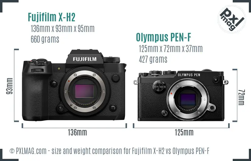 Fujifilm X-H2 vs Olympus PEN-F size comparison