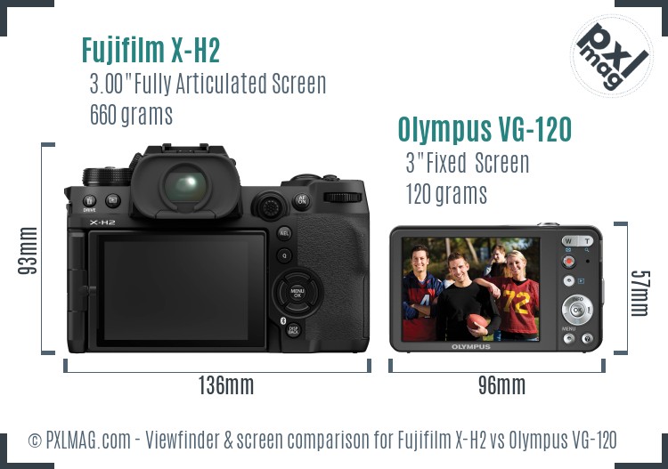 Fujifilm X-H2 vs Olympus VG-120 Screen and Viewfinder comparison