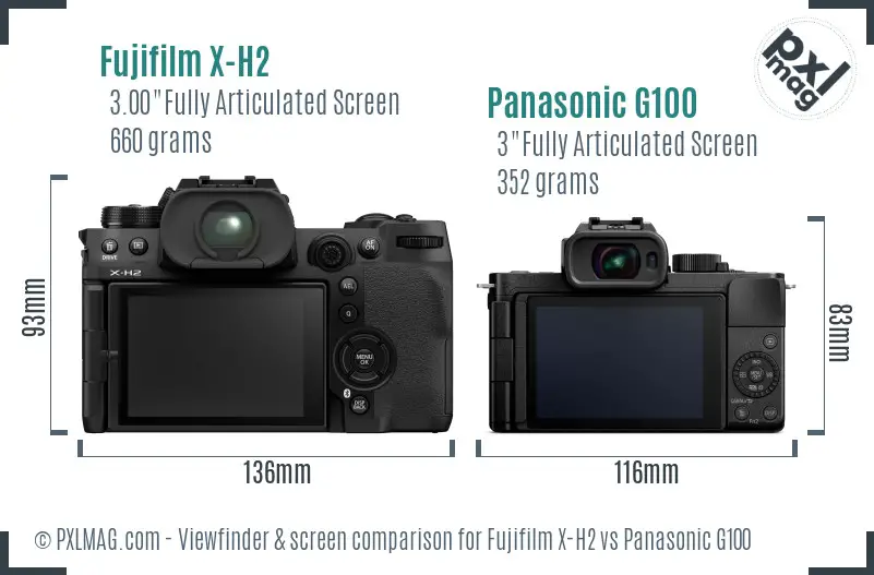 Fujifilm X-H2 vs Panasonic G100 Screen and Viewfinder comparison Fujifilm X-H2 vs Panasonic G100 Screen and Viewfinder comparison