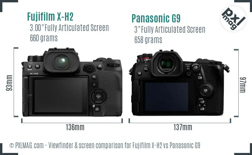 Fujifilm X-H2 vs Panasonic G9 Screen and Viewfinder comparison