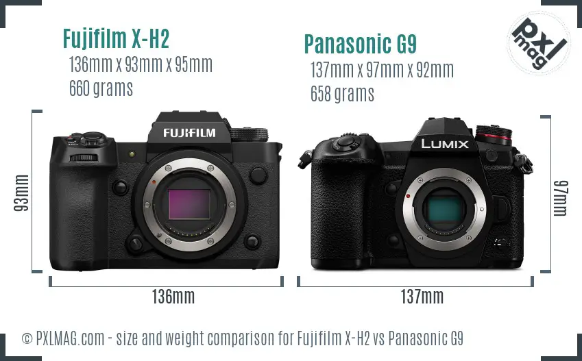 Fujifilm X-H2 vs Panasonic G9 size comparison