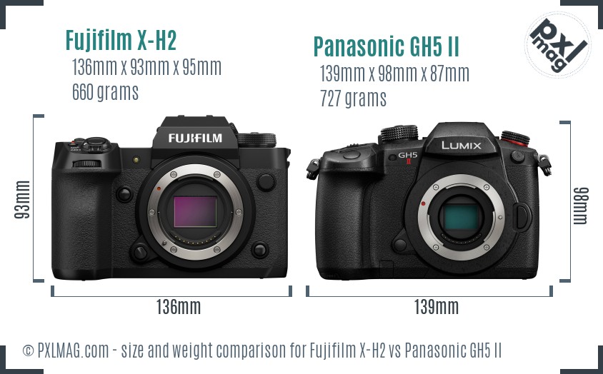 Fujifilm X-H2 vs Panasonic GH5 II size comparison