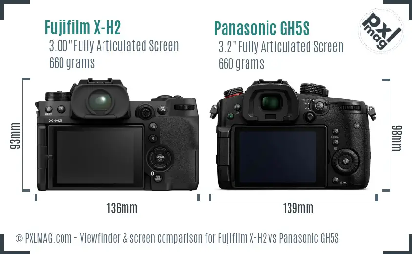 Fujifilm X-H2 vs Panasonic GH5S Screen and Viewfinder comparison