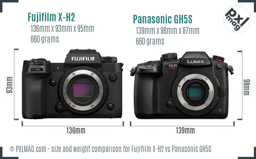 Fujifilm X-H2 vs Panasonic GH5S size comparison