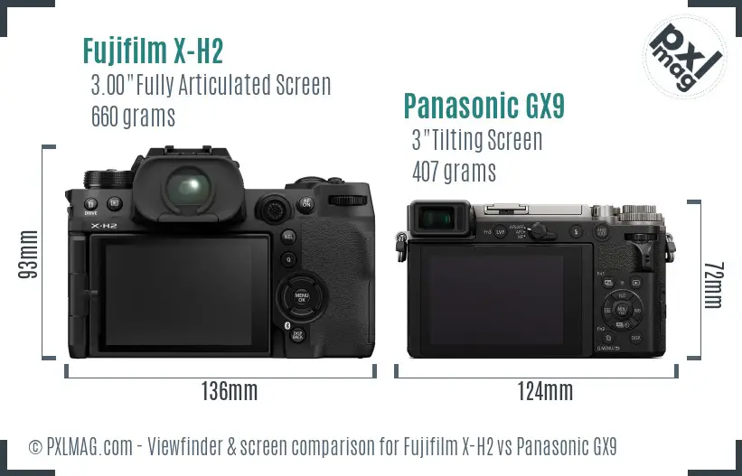 Fujifilm X-H2 vs Panasonic GX9 Screen and Viewfinder comparison