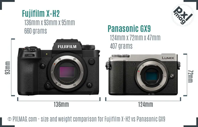 Fujifilm X-H2 vs Panasonic GX9 size comparison