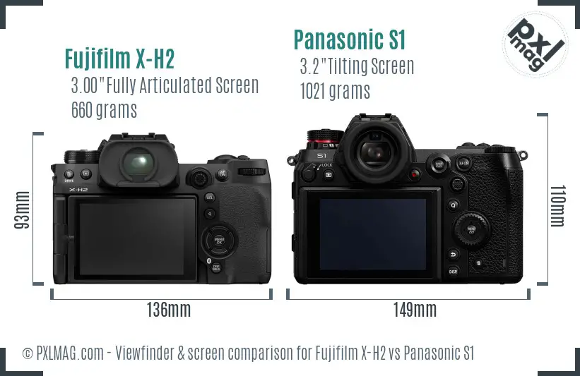 Fujifilm X-H2 vs Panasonic S1 Screen and Viewfinder comparison