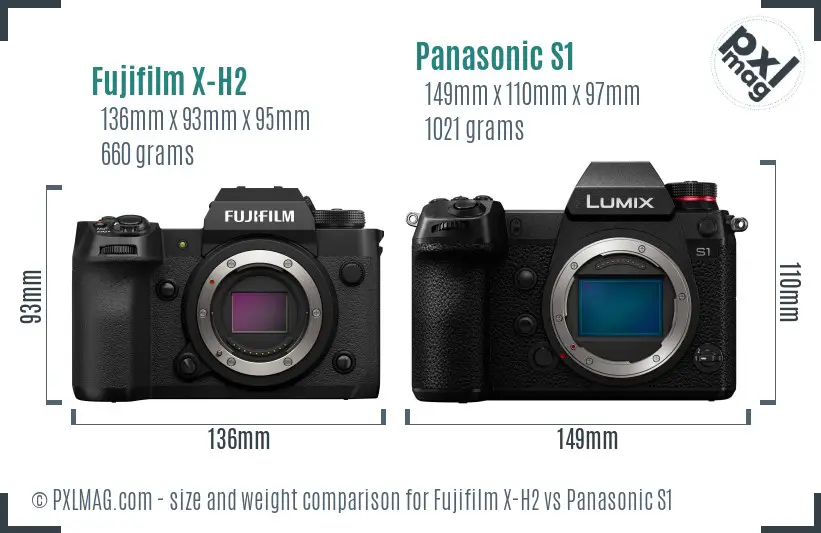 Fujifilm X-H2 vs Panasonic S1 size comparison